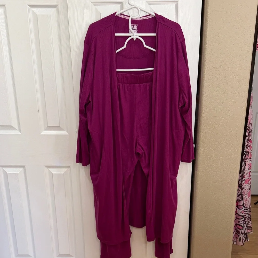 Muk Luks Fuchsia Open Cardigan and pants - Size 2X - Picture 4 of 14